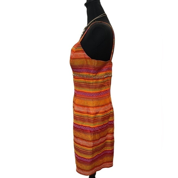 Peruvian Textile Women’s Stripy Multi Colored Woven Knit Sweetheart Dress - Picture 4 of 10